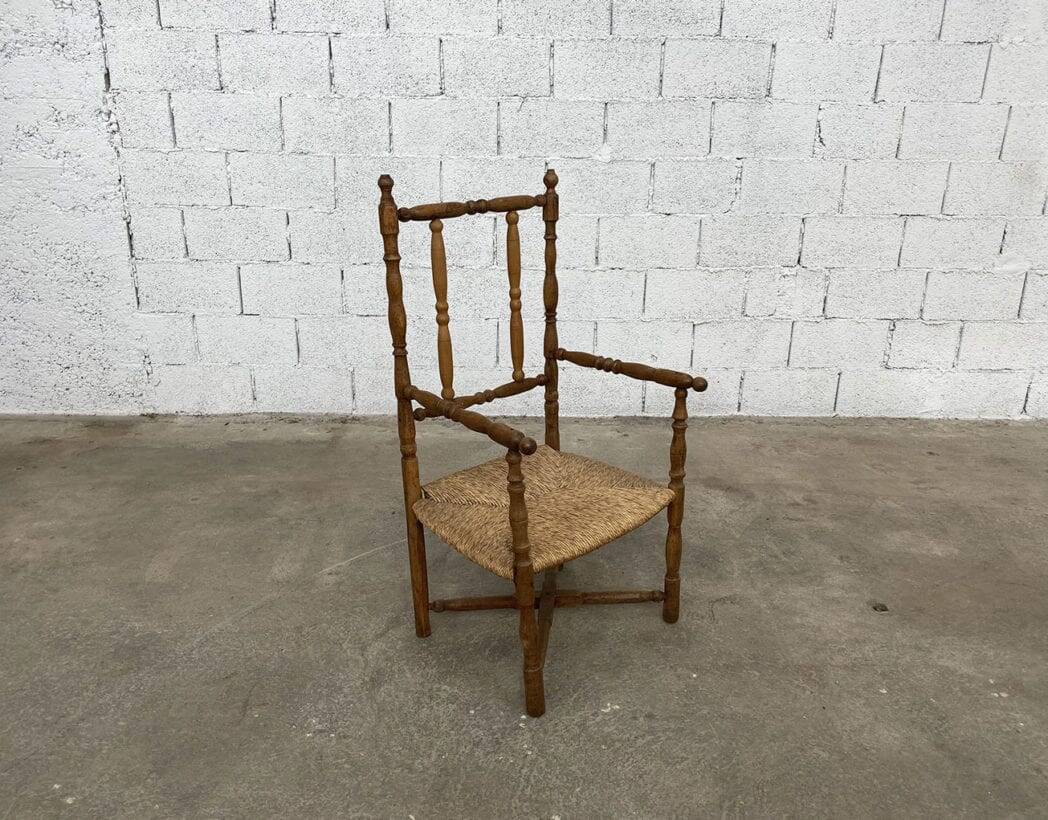 Straw and turned wood armchair