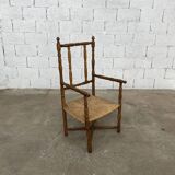 Straw and turned wood armchair