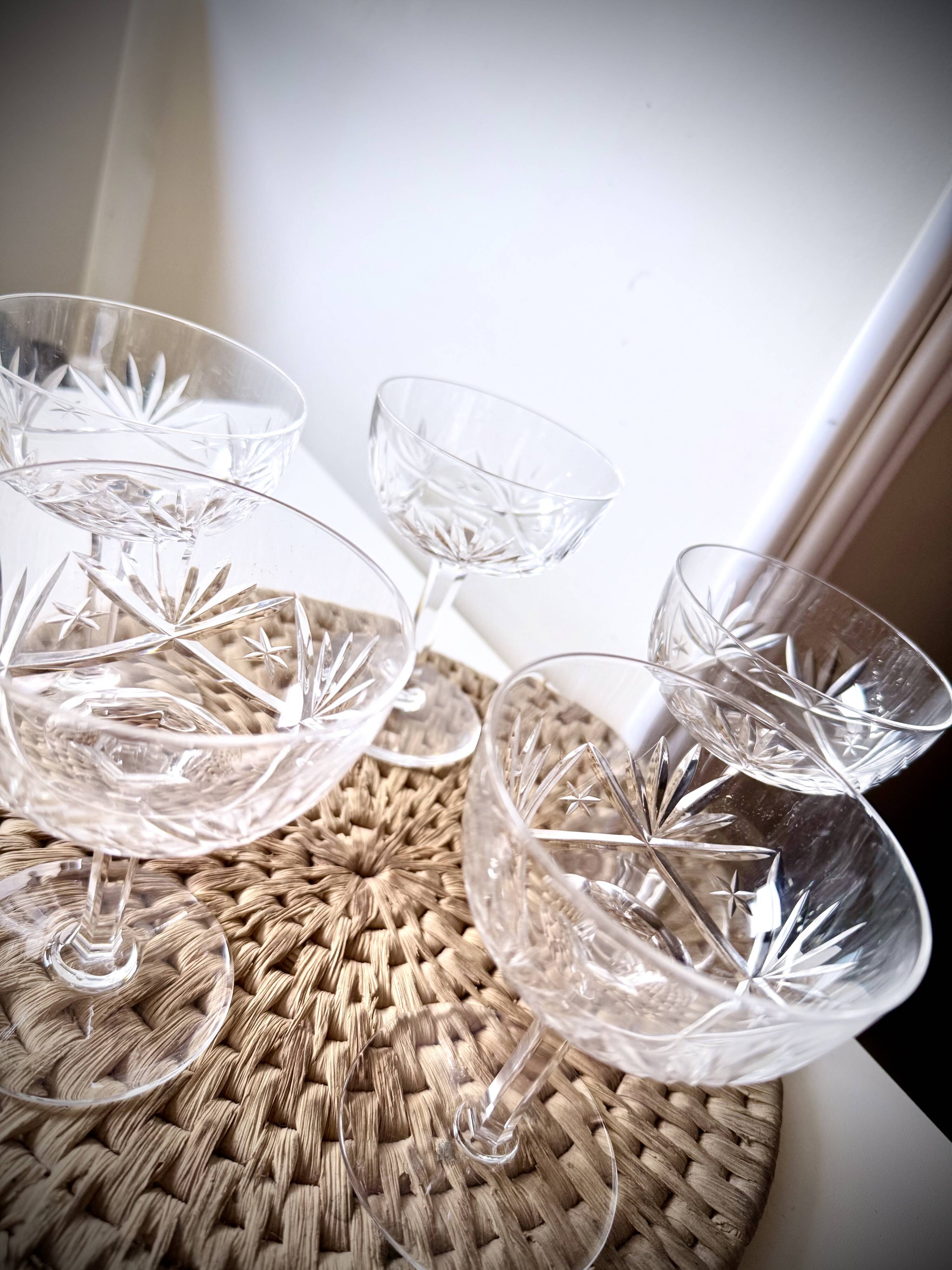 5 cut crystal champagne coupes