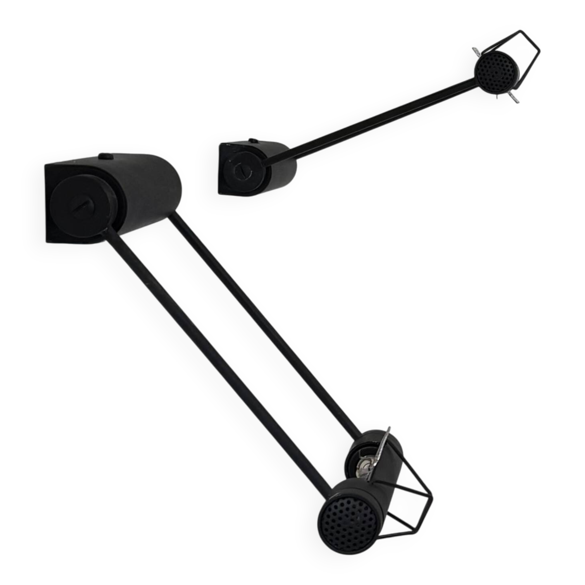 Pair of adjustable vintage wall lights, matte black metal, Italy, 1980.