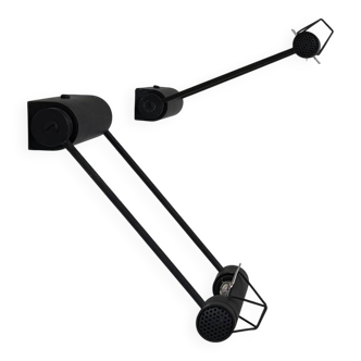 Pair of adjustable vintage wall lights, matte black metal, Italy, 1980.