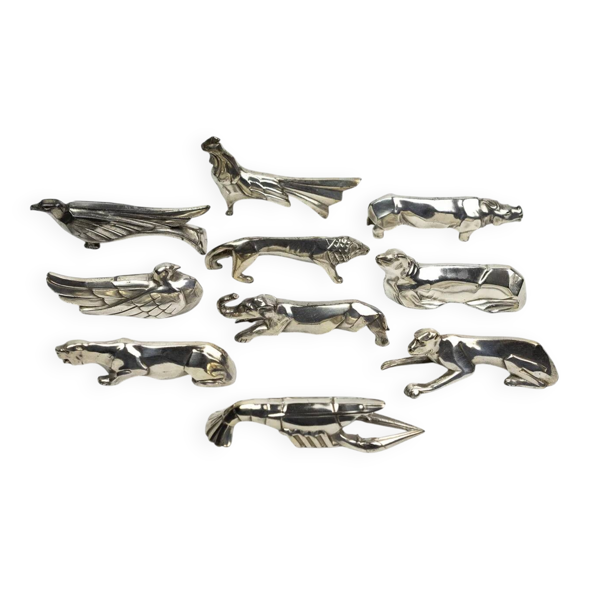 10 porte-couteaux animaliers Art déco en métal argenté – dlg Sandoz, Gallia