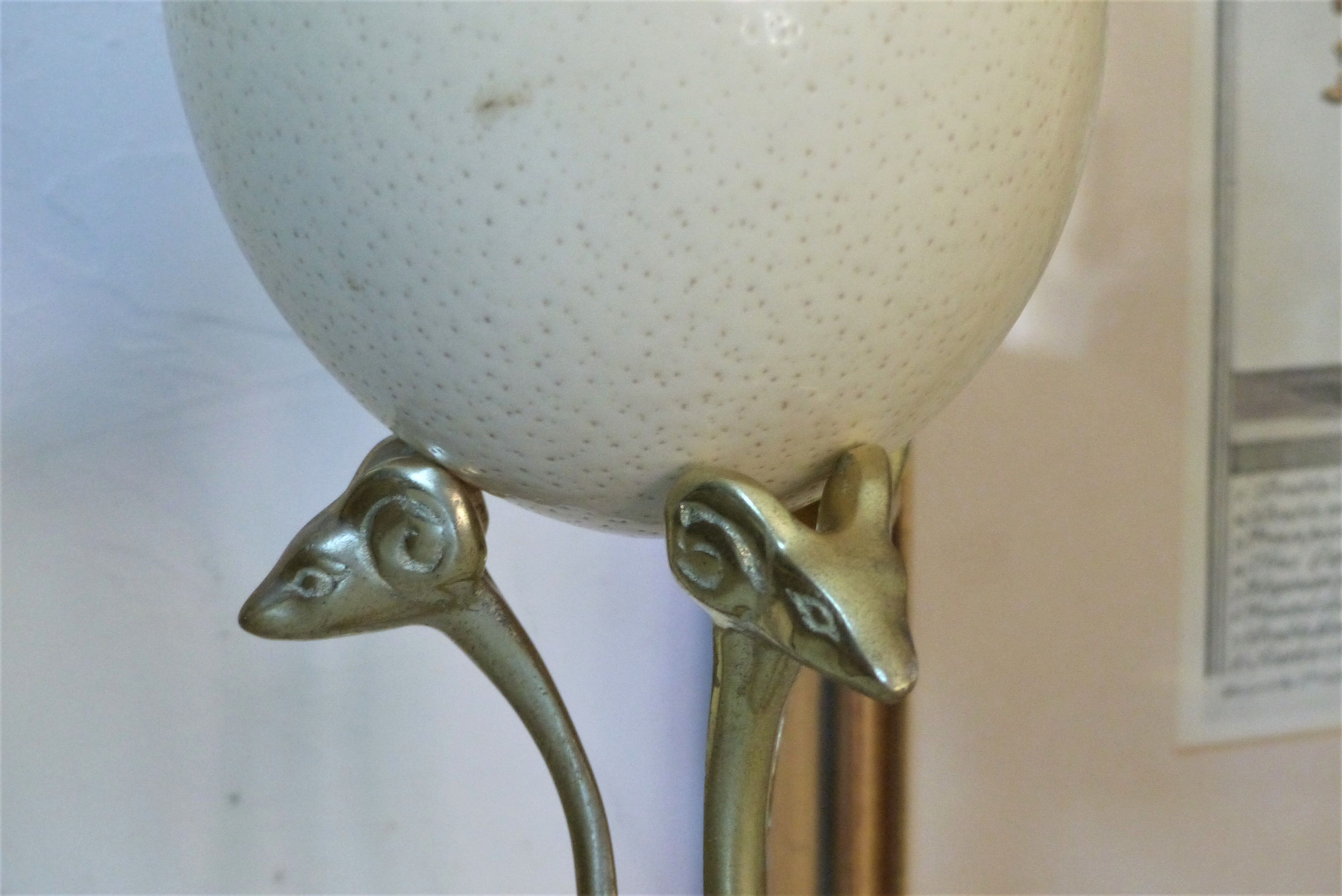 Curiosity object tripod brass and ostrich egg