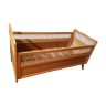 Vintage children's bed in light oak and curved rattan, 1950s-60s
