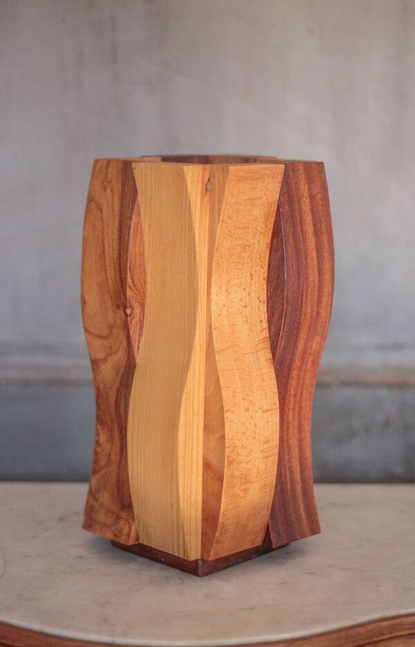 Paire de Vases bois sculptural, vase bois courbé, vase bois naturel