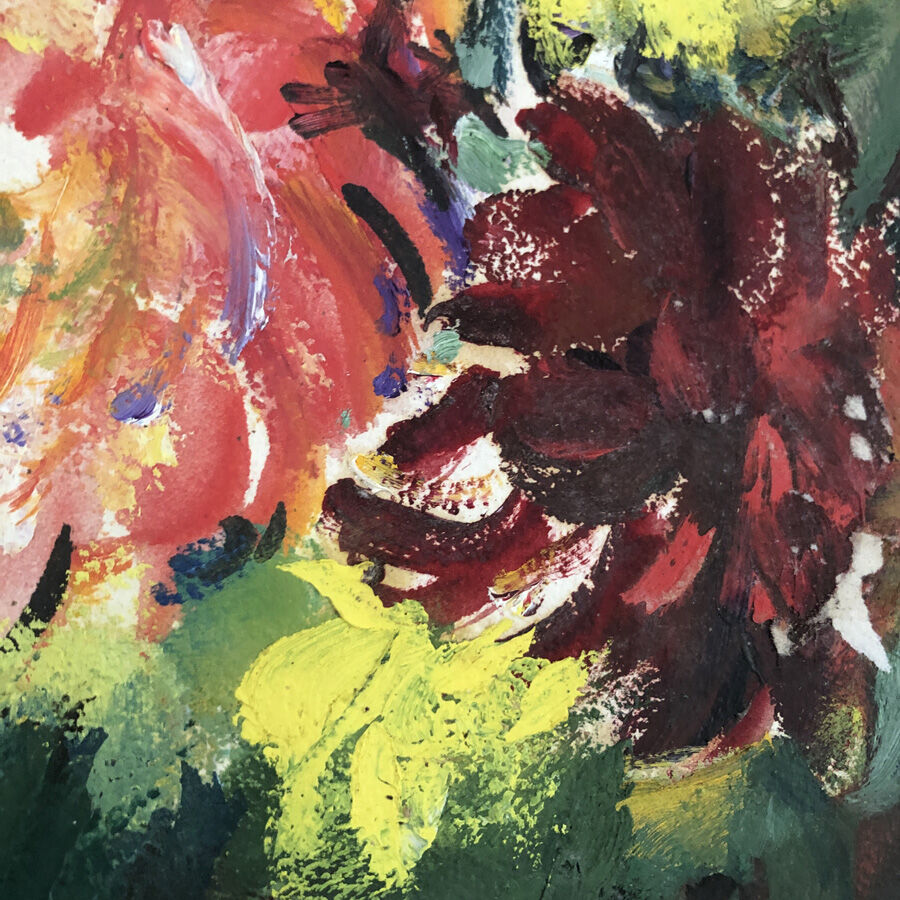 Tableau nature morte bouquet de dahlias
