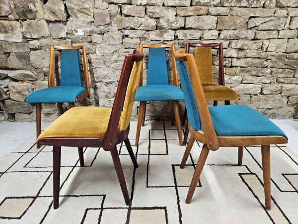 Lot de 5 chaises vintage bistrot pied fuseau 1960