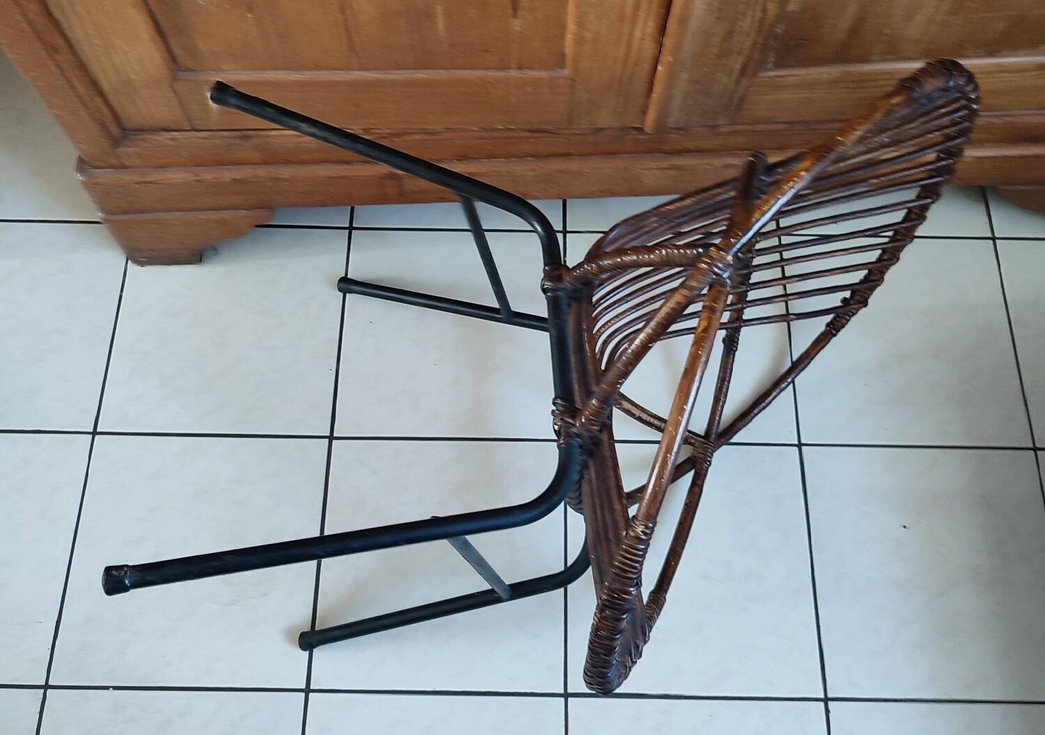 Rattan and metal shell armchair