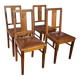 Set of 4 Art Deco chairs in oak and brown leather.