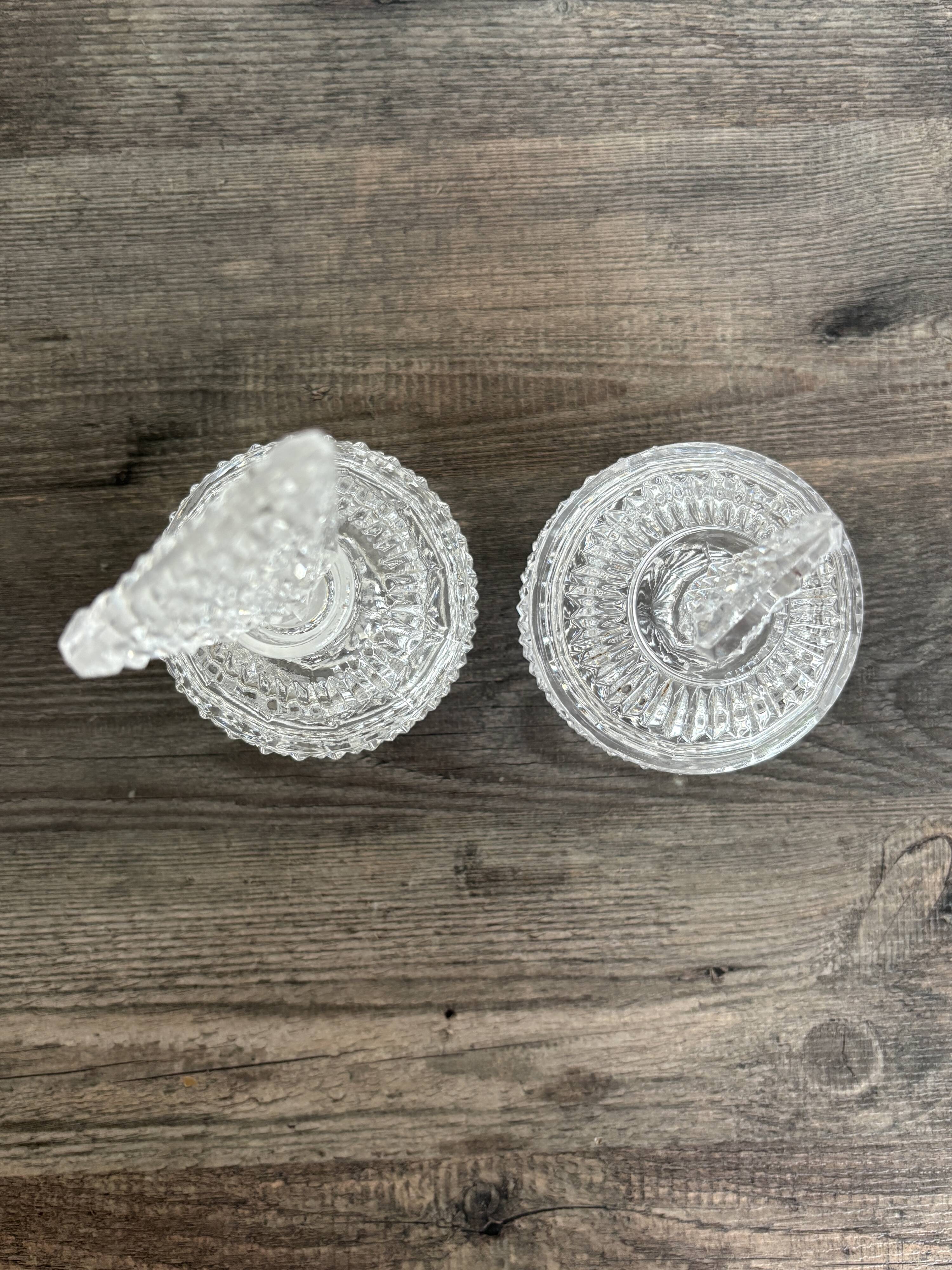 Pair of crystal-style cut glass bottles – retro/vintage dressing table