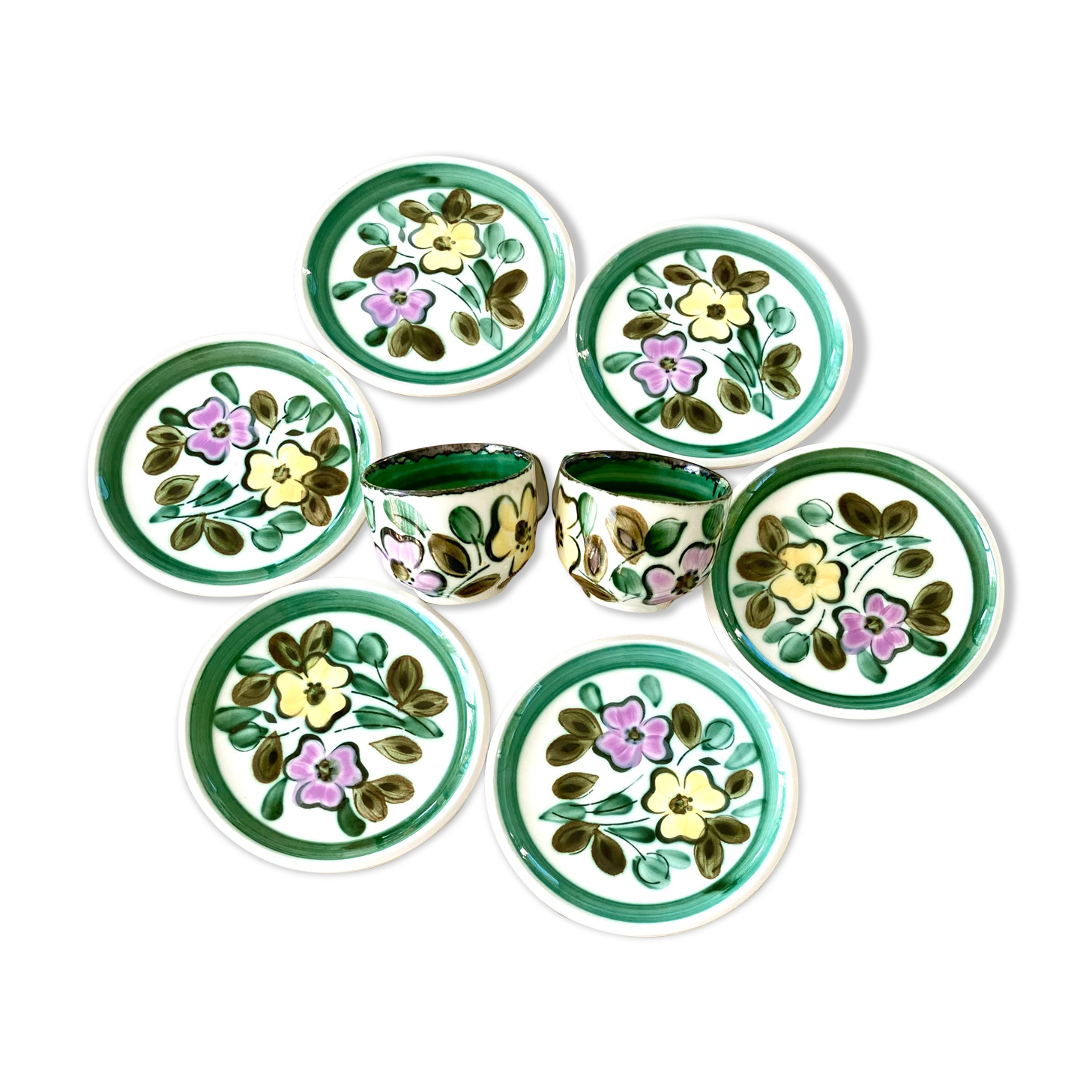 6 Boch Belgium dessert plates and 2 cups