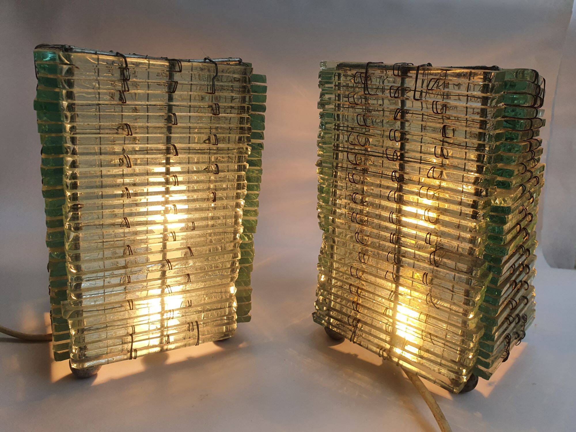Pair of 80s glass slat lamps