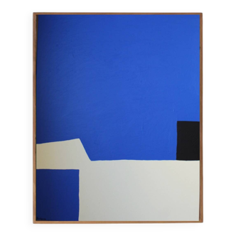 Toile sur chassis bleu cobalt blanc casse 100x81cm