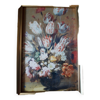 Painting tulips in vase. hans bollongier