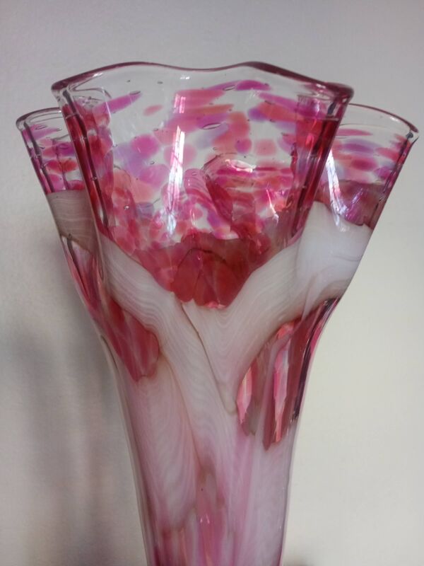 Grand vase corolle évasé 50cm - moucheté rose & blanc Design 70'