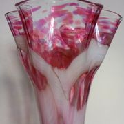 Grand vase corolle évasé 50cm - moucheté rose & blanc Design 70'