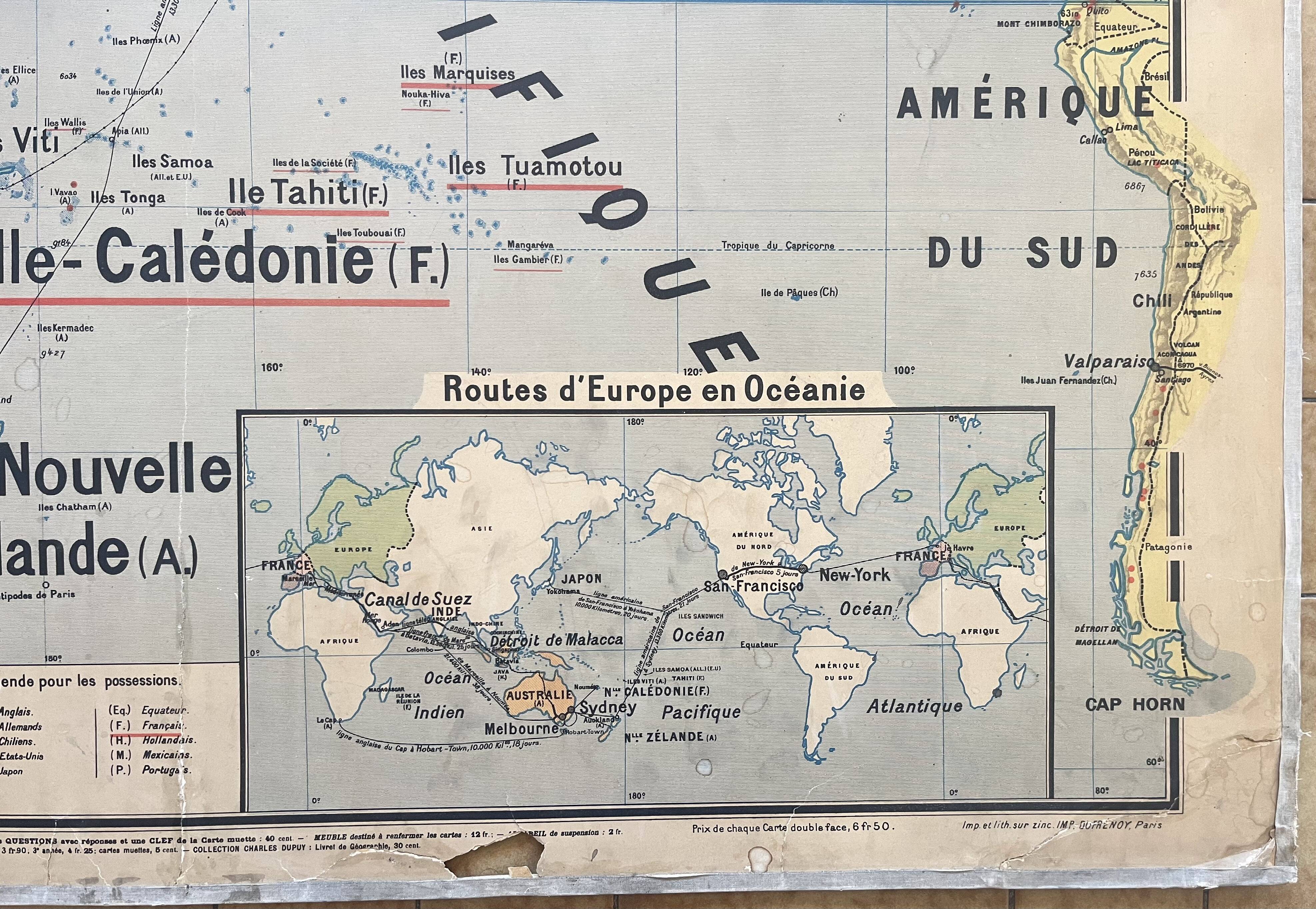 Old school map Vidal-Lablache 21, Mézières T15, 1900 Oceania