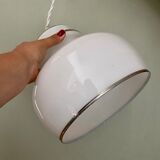 XXL vintage opaline pendant lamp with silver edges