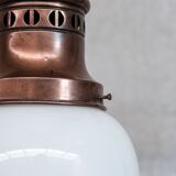 Antique two tone glass and copper pendant light