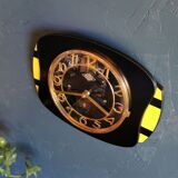 Vintage formica clock rectangular silent wall clock "Lora black yellow"