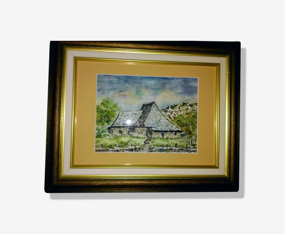 Tableau aquarelle signé R.Puech, Maurs 15600