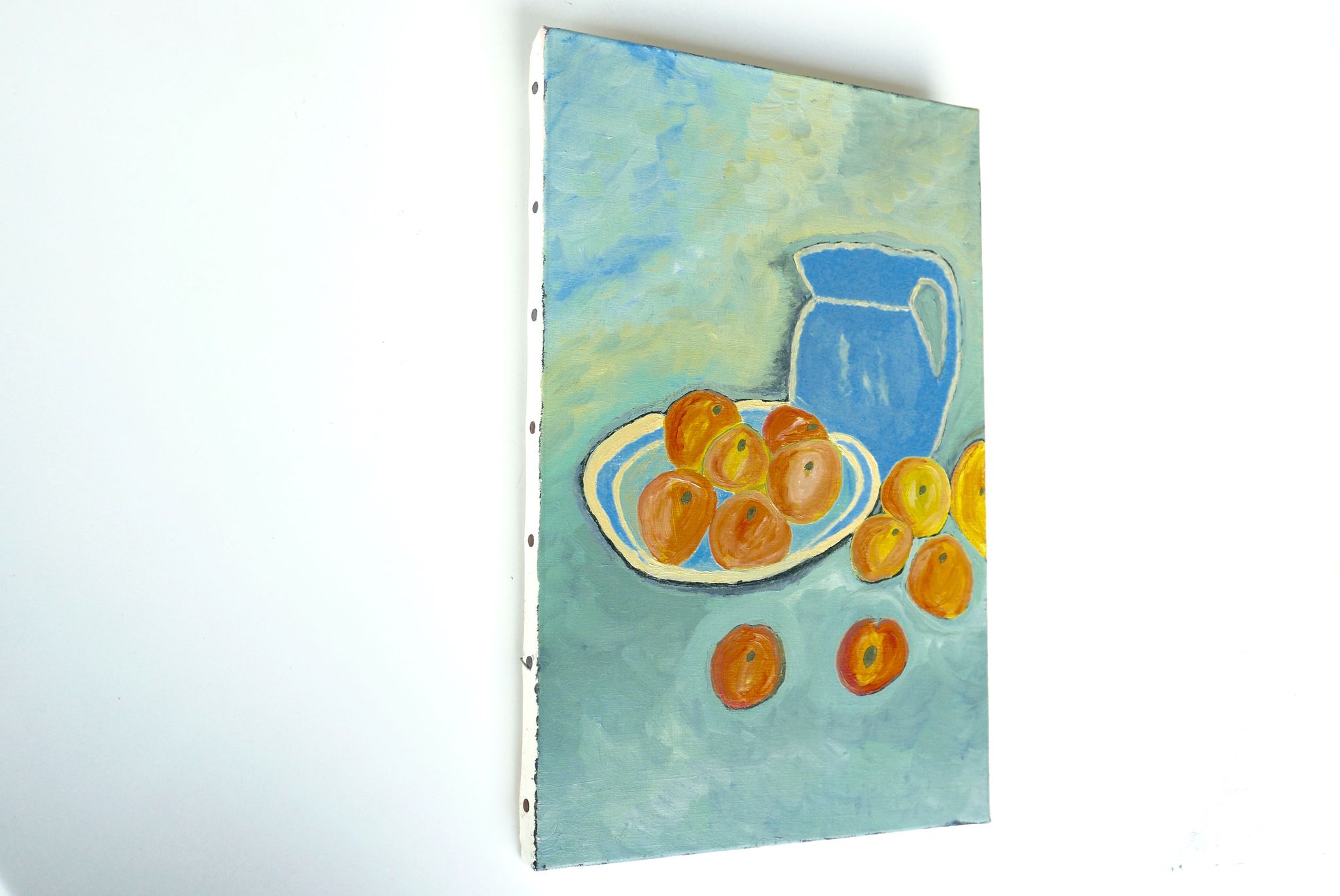 Oil painting: still life with apples, 80s