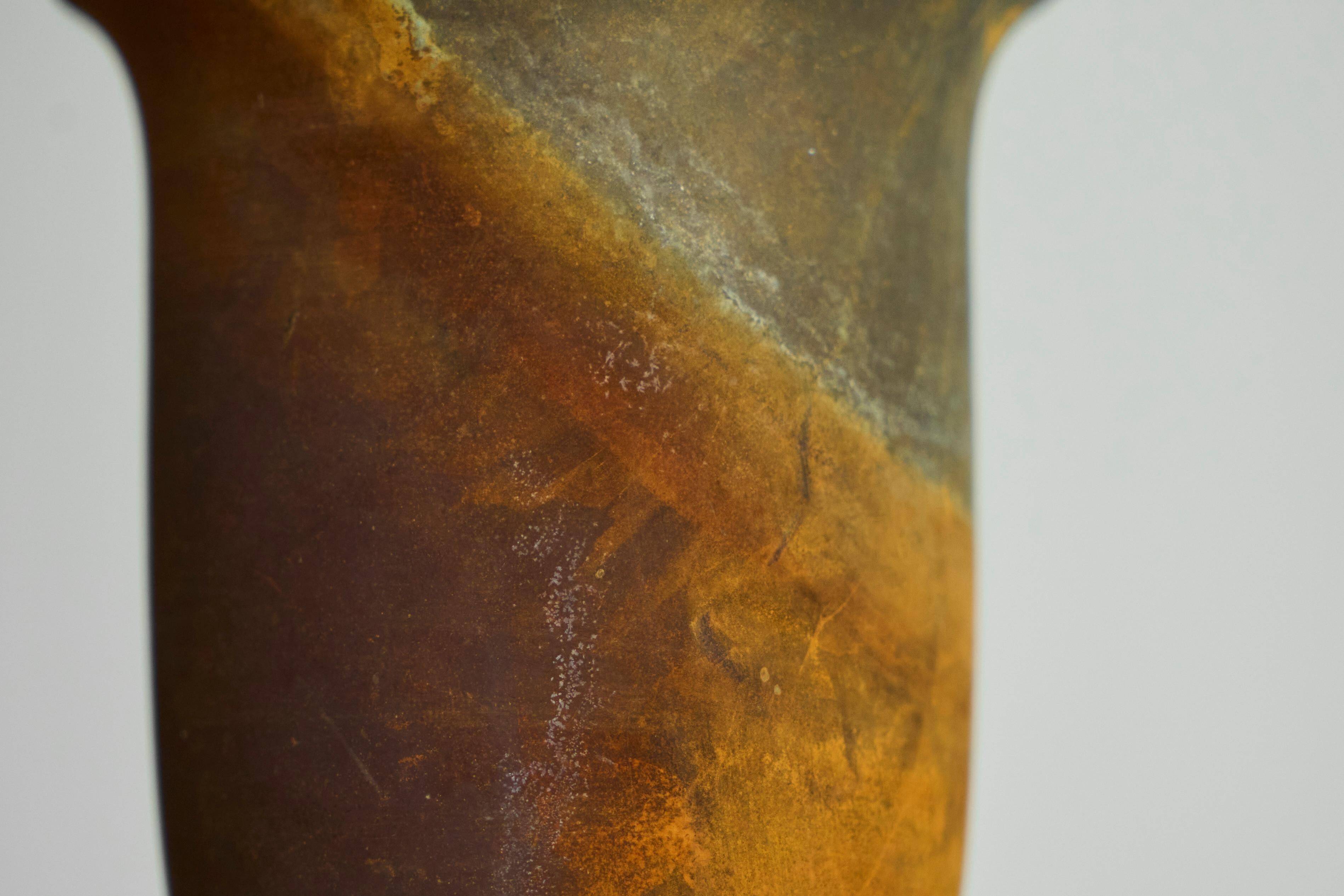 Art Deco vase in patinated metal, unique Wabi-Sabi piece.