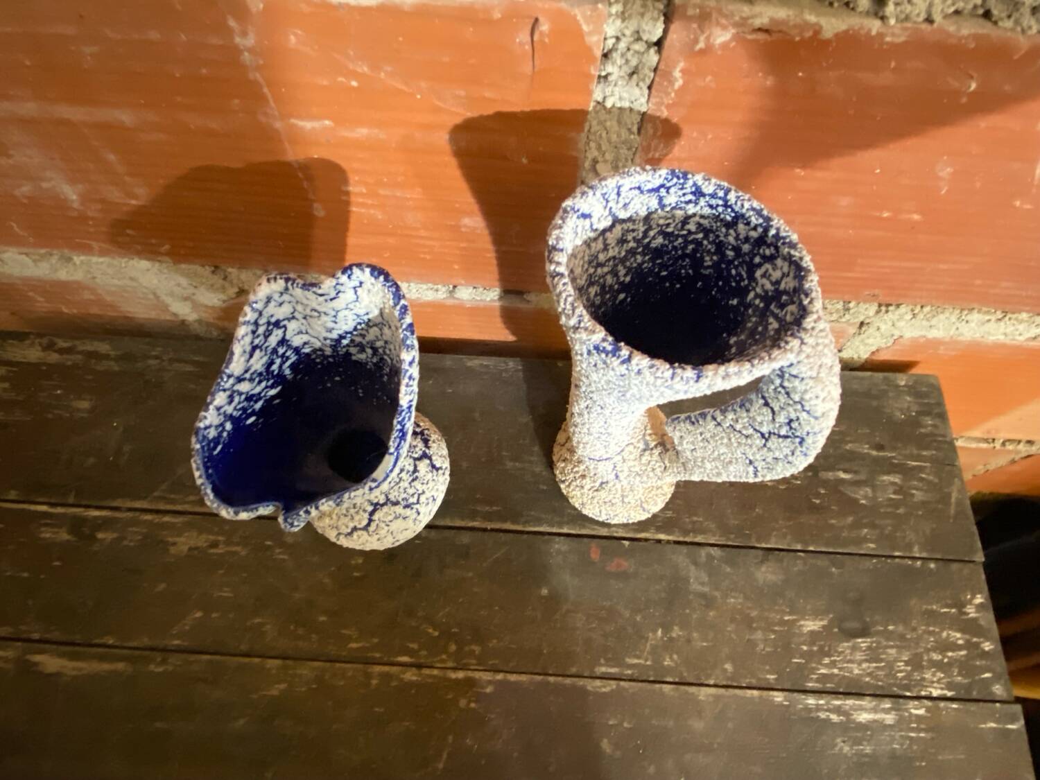 Pair of Snowstone Vases Ceramic White Blue France Vintage #D55