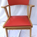 1960s wooden chair with armrests and faux leather seat