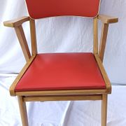 1960s wooden chair with armrests and faux leather seat