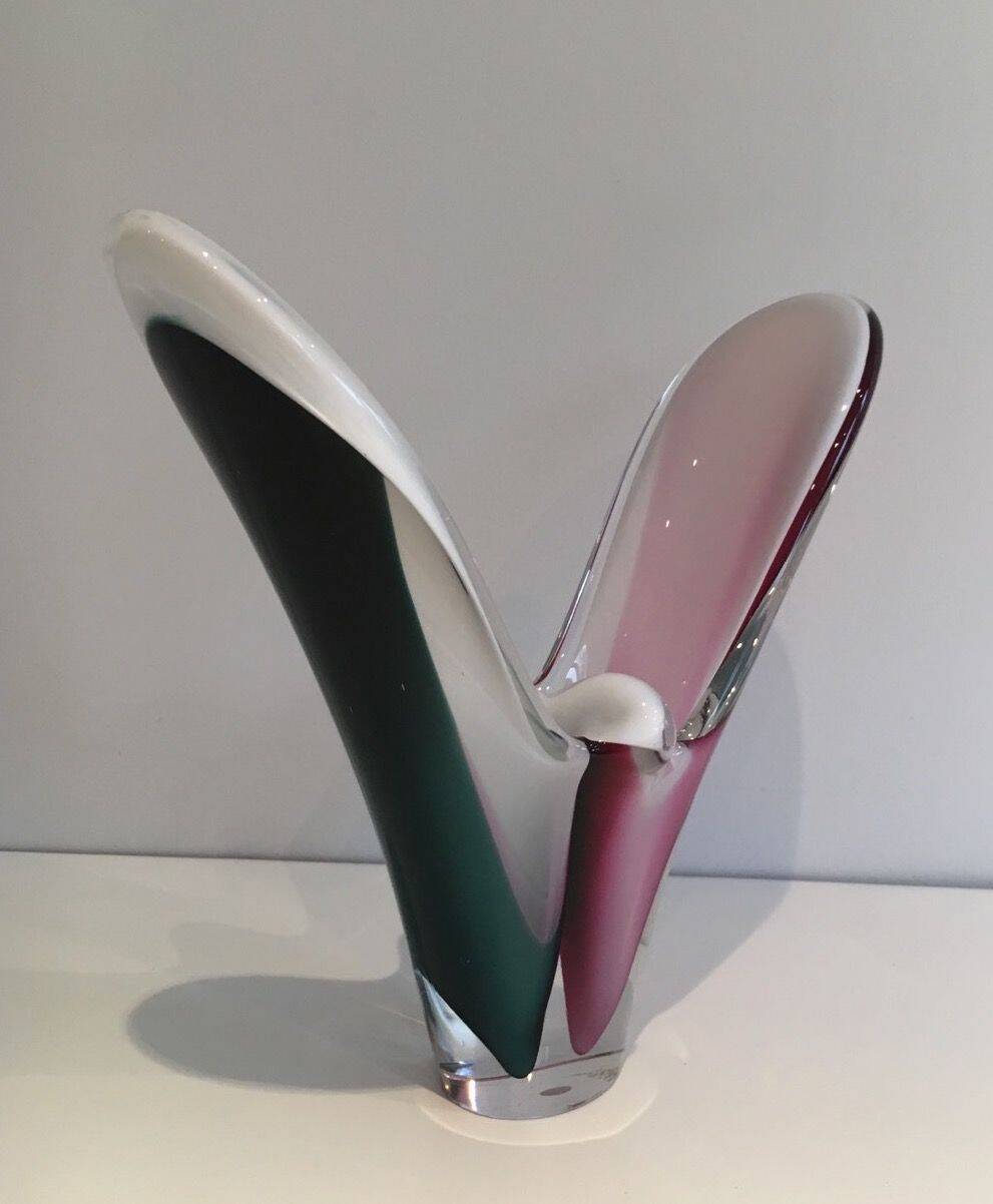 Multicoloured shell glass vase signed Flygsfors, 1956