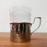 Vintage tea glasses RDA from East Germany by MUQ, Metallwarenfabrik Union Quedlinburg, set of 4.