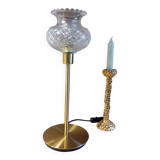 Lampe à poser métal doré abat jour verre ciselé, vintage