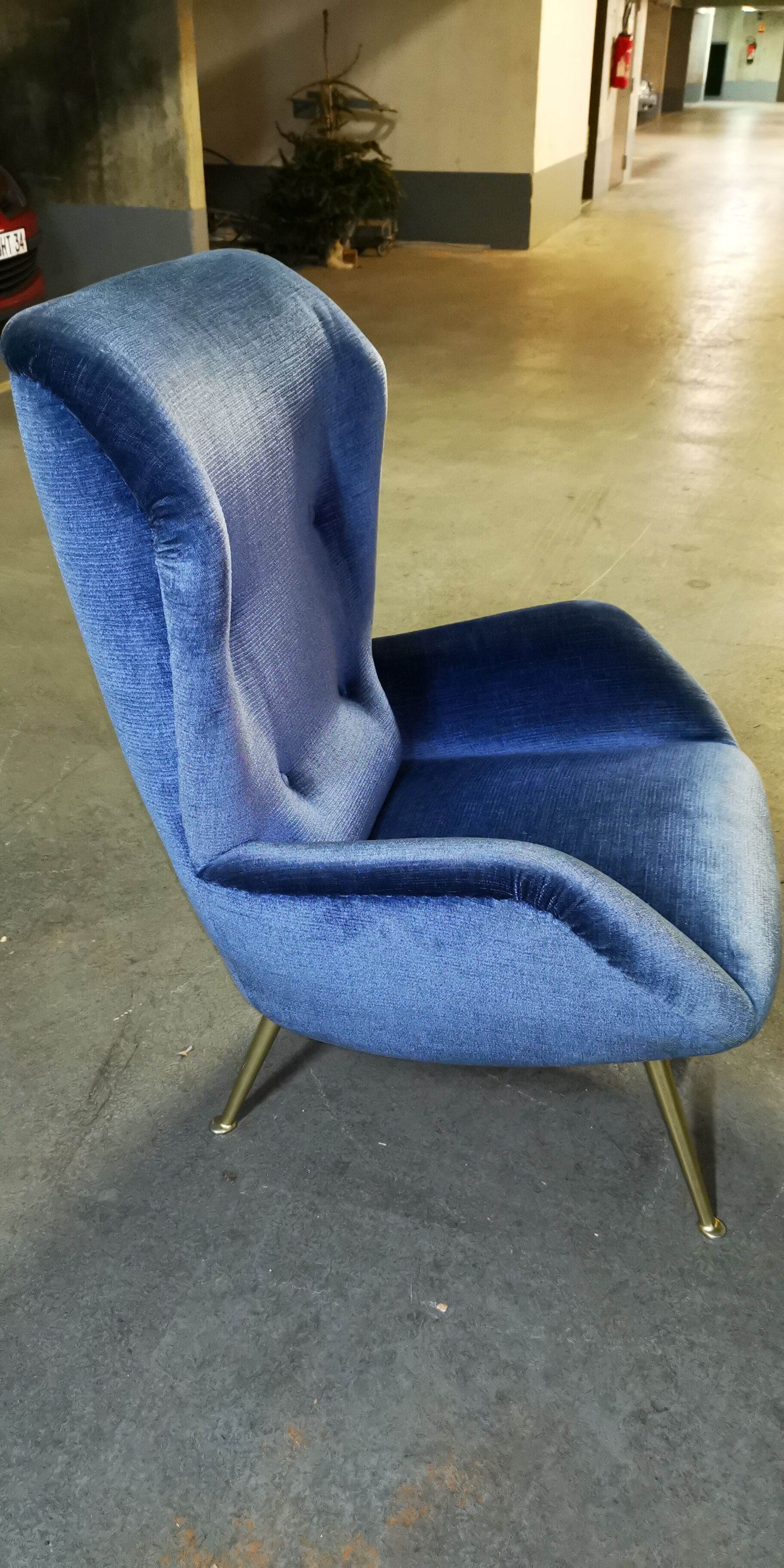 Fauteuil wingchair bergère années 50 60 bleu