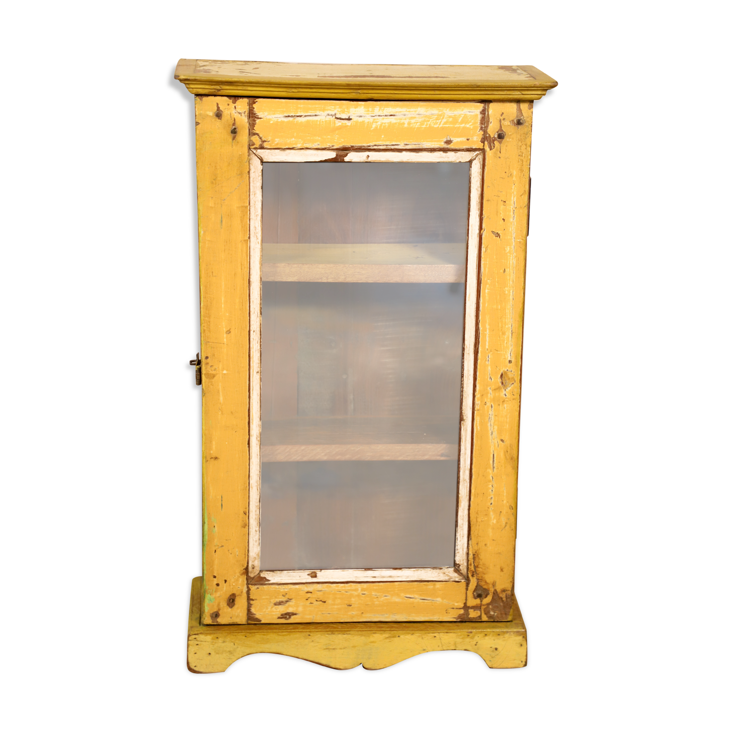 Burmese teak wall shelf with original yellow patina