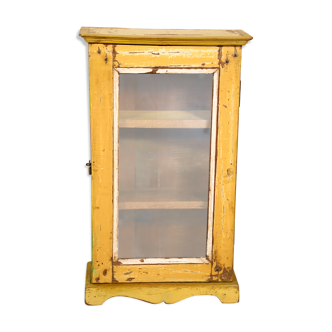 Burmese teak wall shelf with original yellow patina