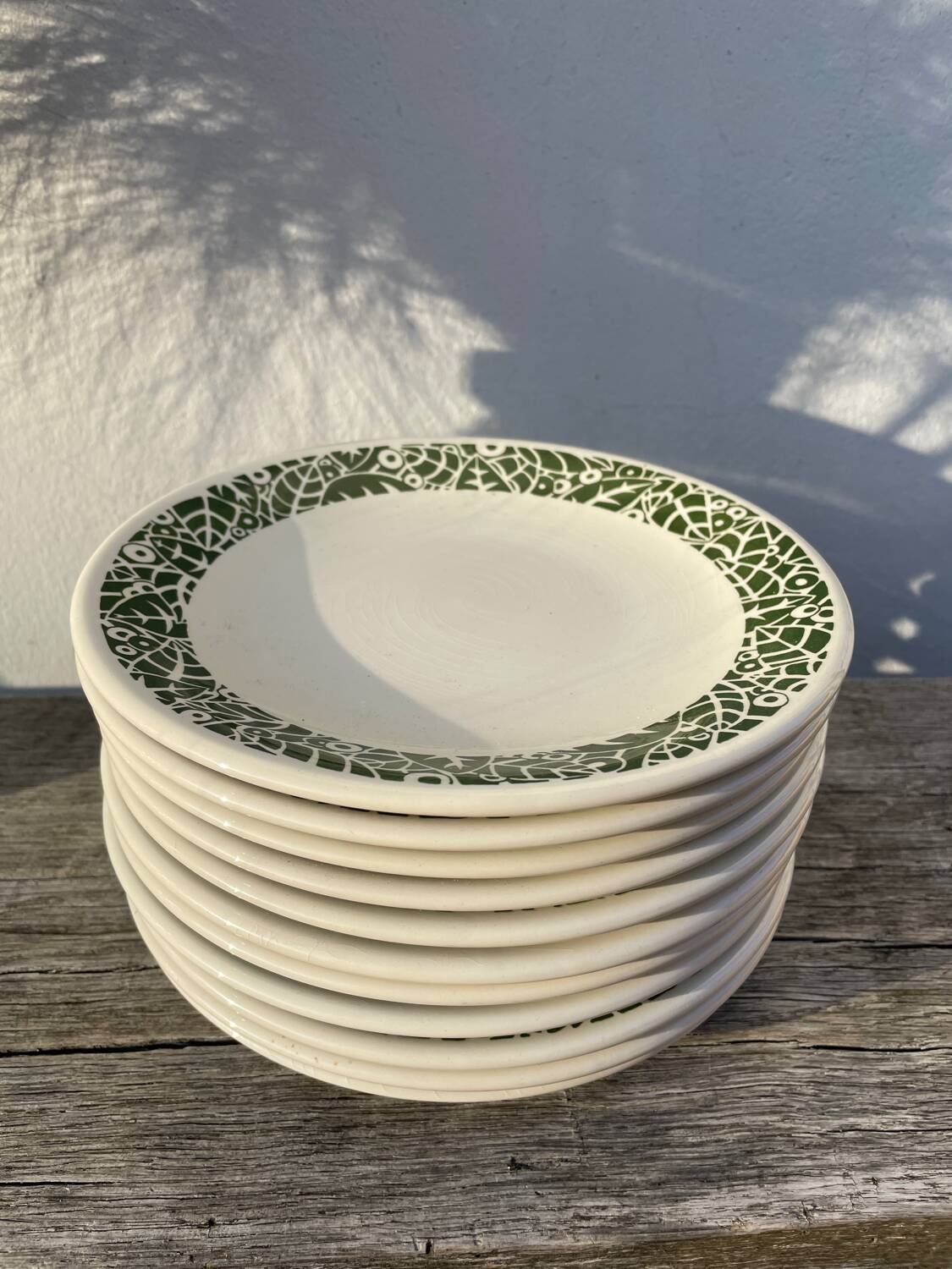 11 vintage Sado International dinner plates with plant motifs