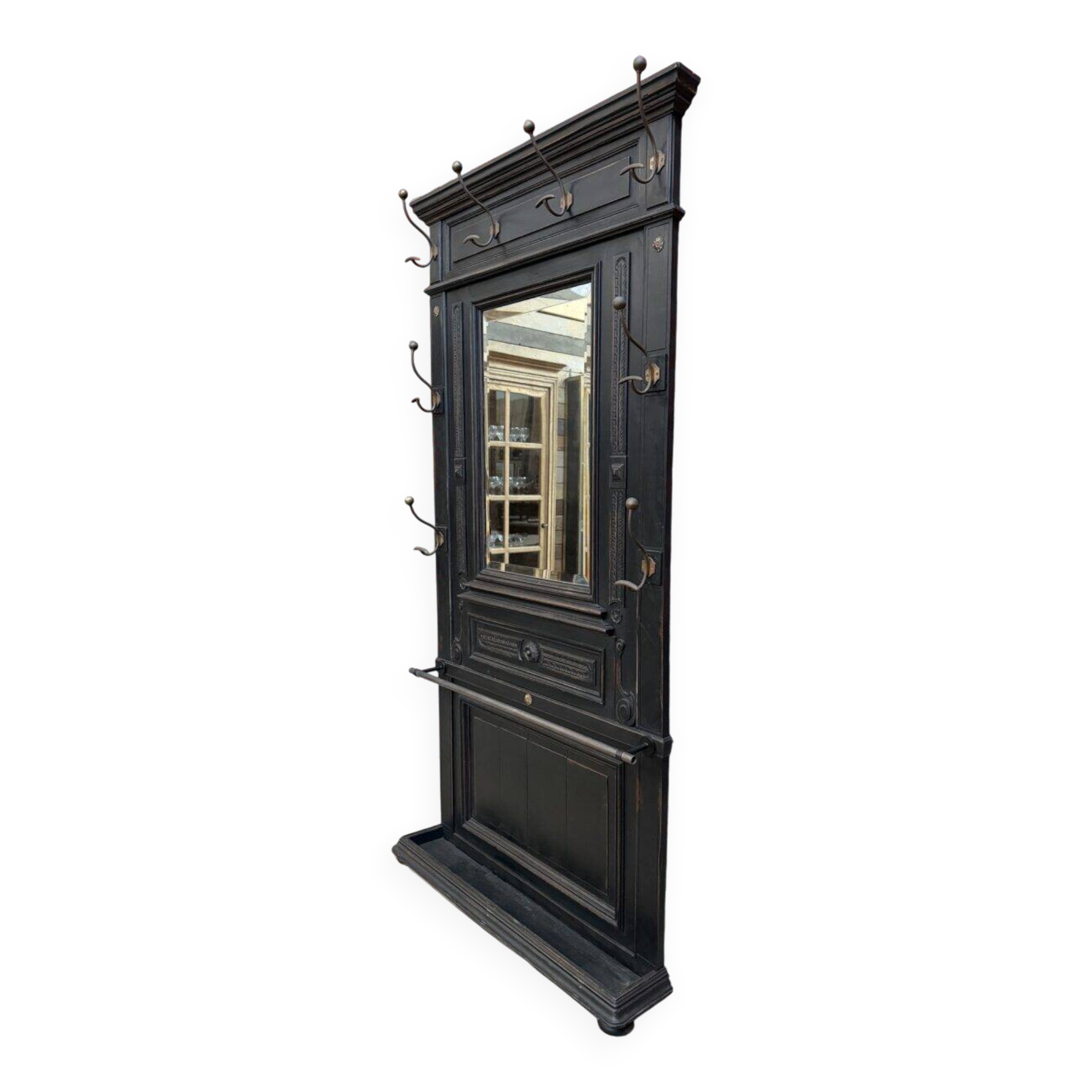 Patinated oak wardrobe from the early 20th century.