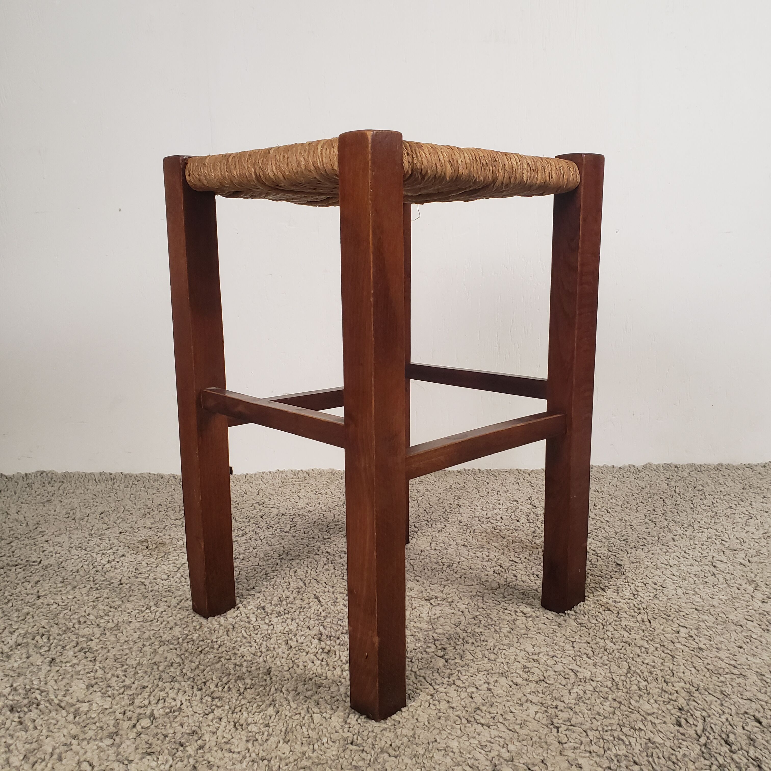 Wooden and straw stool