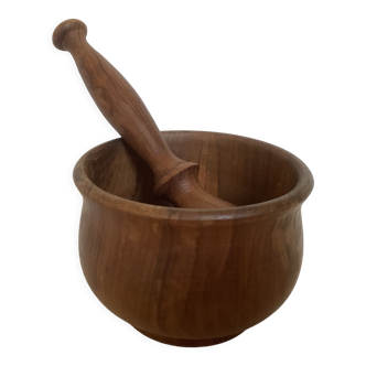Mortar and wooden pestle