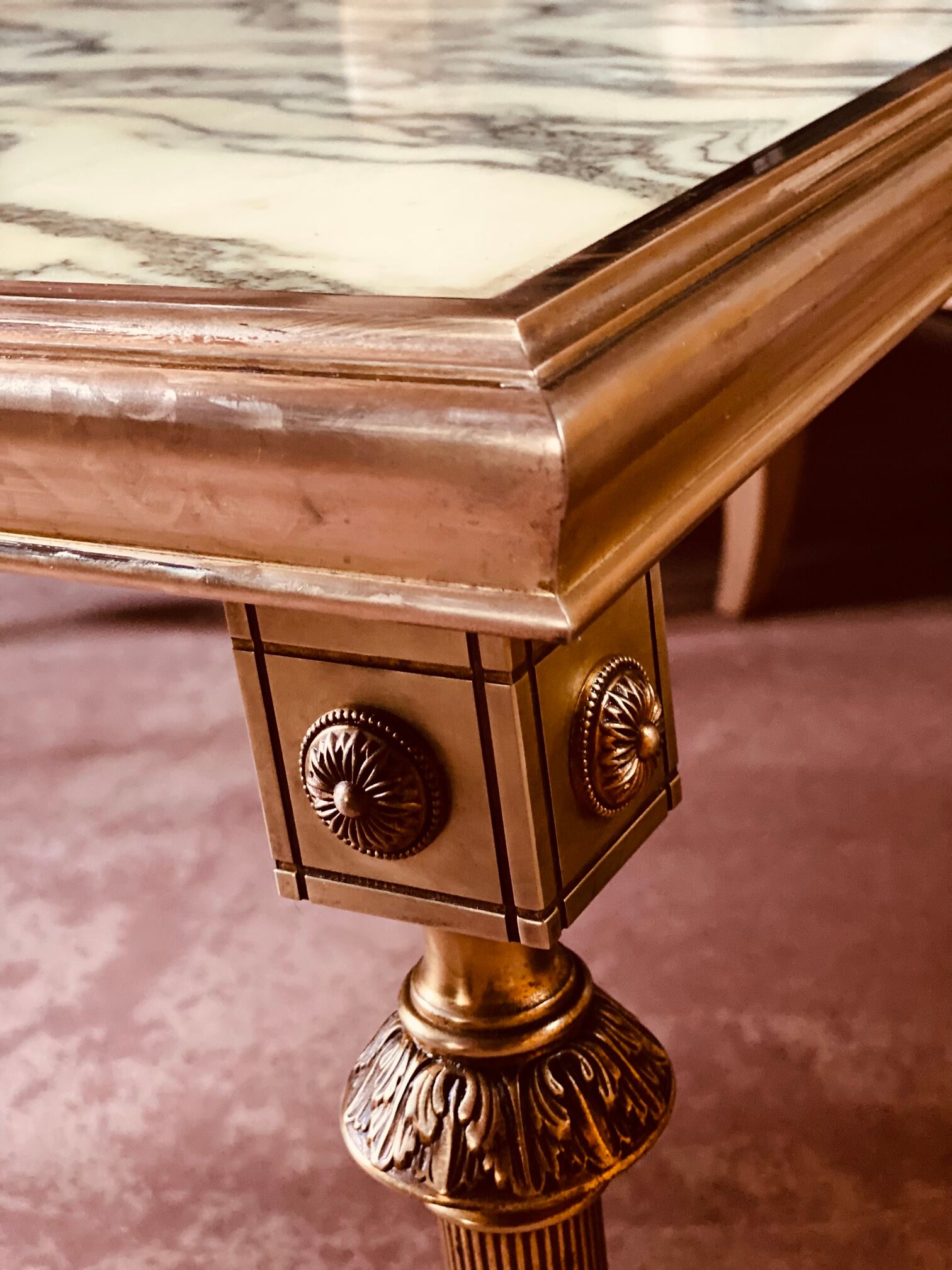 A mid-century marble top and brass frame coffee and cocktail table, circa 1960s