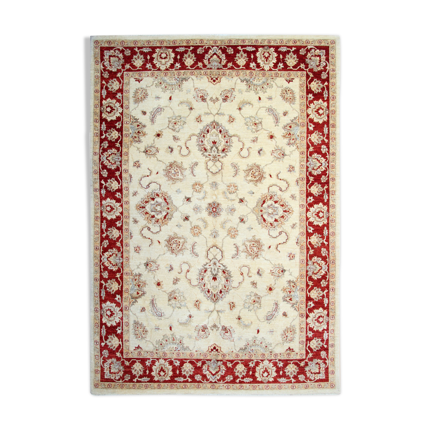 Red Cream Wool Ziegler Rug Handwoven Floral Carpet- 200x282