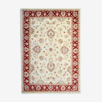 Red Cream Wool Ziegler Rug Handwoven Floral Carpet- 200x282