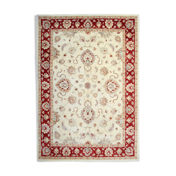 Red Cream Wool Ziegler Rug Handwoven Floral Carpet- 200x282