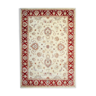 Red Cream Wool Ziegler Rug Handwoven Floral Carpet- 200x282