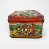 Antique lithographed tin biscuit tins