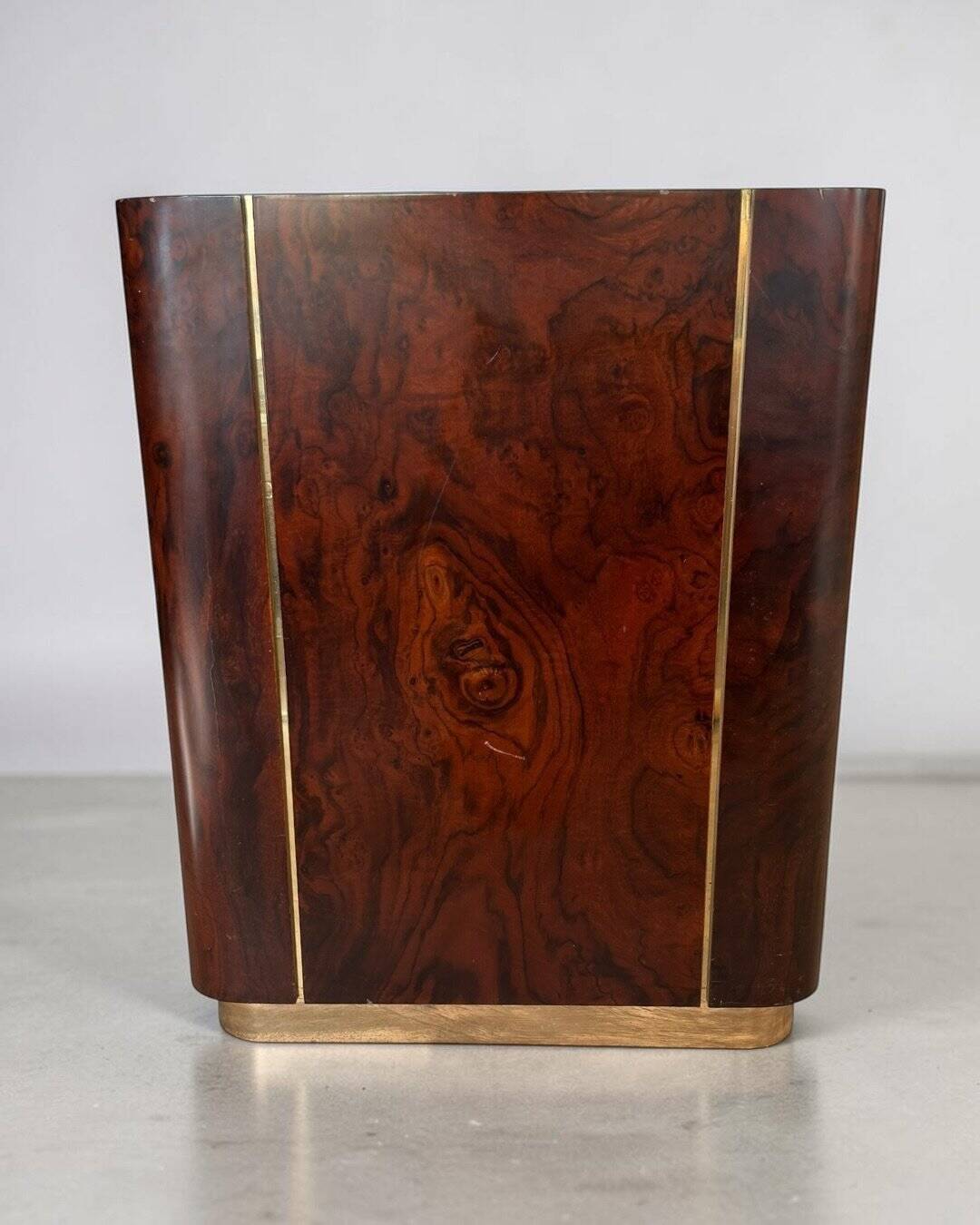 Dry bar in walnut and brass with a mirrored top, Italy 1970.