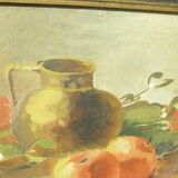 Peinture à l'huile ancienne Nature morte "cruche et fruits"