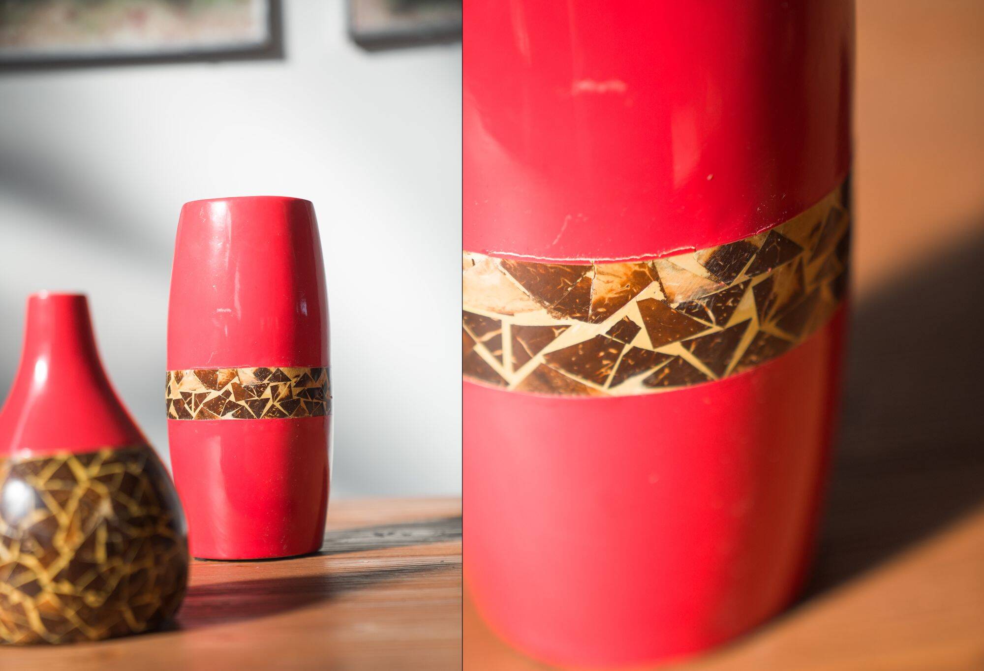 Pair of 1970s-80s Terracotta Vases with Inlaid Mosaic
