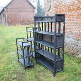 3 Anciennes Bibliothèques Étagères en Rotin Noir